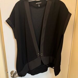 Picadilly Fashion Black Short-Sleeve Open Front Sweater